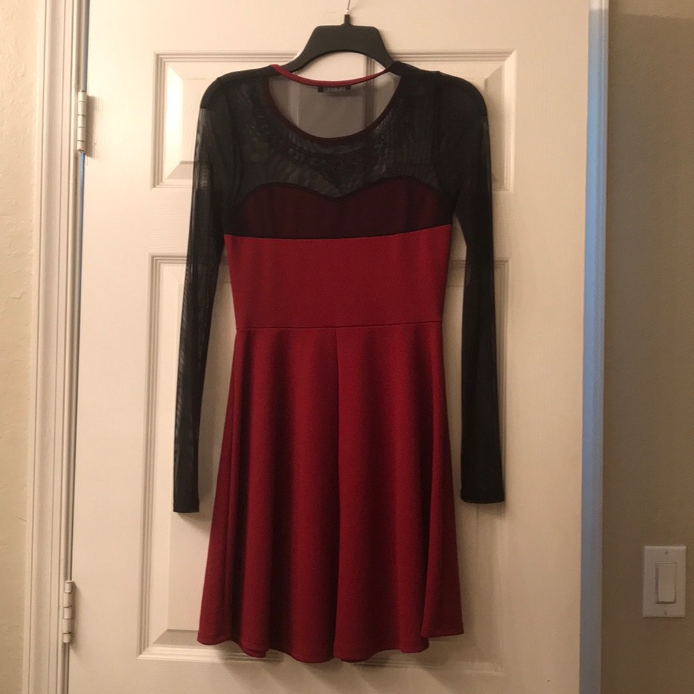 Red Rhinestone Long Sleeve Dress - Picture 2 of 2